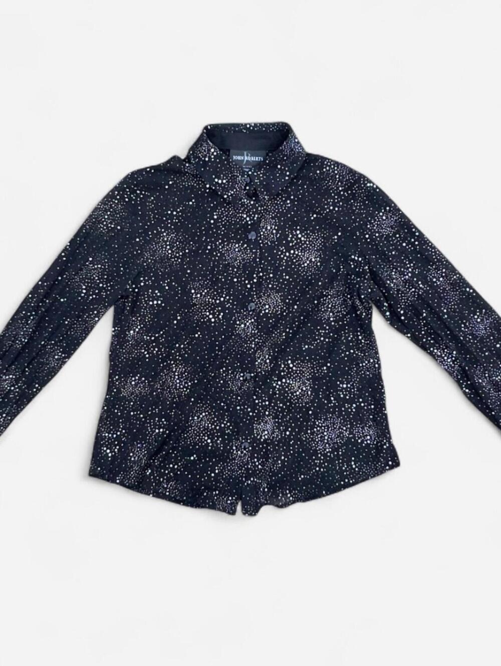 John Roberts Vintage Silver Spotted Sheer Button Up